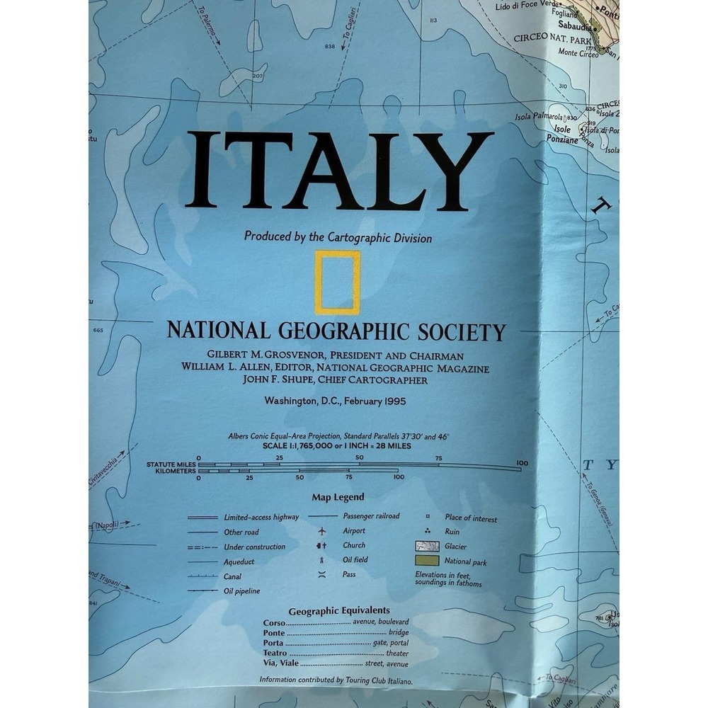 Historical Italy Map & Brief History by National Geographic Society‎ VTG 1995